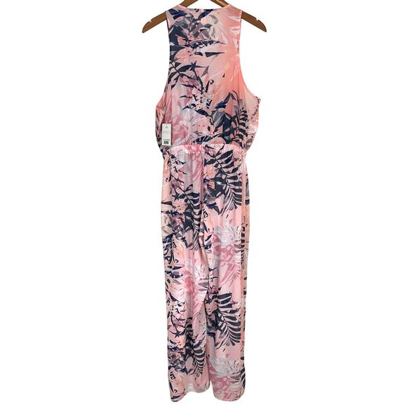 NWT Apana Tropical Miami Nights Pink Orange Palm Frond Cover Up Jumpsuit Size L - Picture 9 of 14